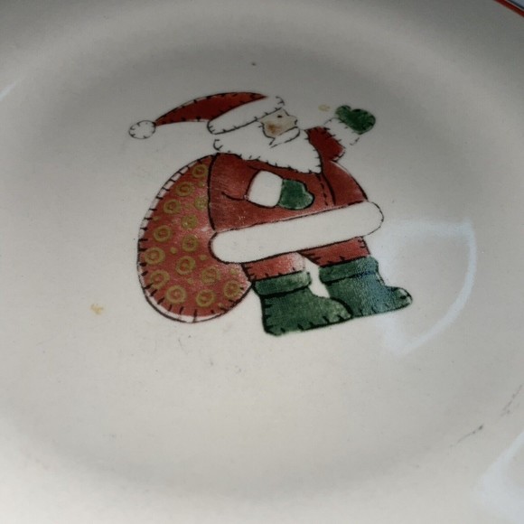 Christmas Santa Holiday Stoneware Replacement Salad Plates White Red Green set 3 - Picture 2 of 12
